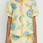 Giselle Linen Blend Floral Print Short Sleeve Shirt and Zipper Mini Skirt Set
