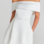 Elegant Evening Lapel Bandeau Removable Belt Pocketed Mini Dress