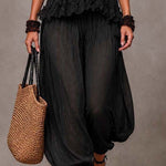 Black Bohemian V-Neck Lace Top and Harem Pants Set