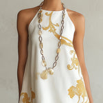 Héloïse | Mini Dress in White Lace with Golden Patterns