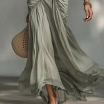 Grey Stretch Fabric And Chiffon Maxi Dress