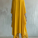 Yellow Asymmetrical Top and Floral Wide-Leg Pants Set