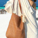 Vacation Lazy Straw Shoulder Tote Bag