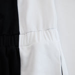 Casual Retro Sporty Black And White Color-blocked V-neck Half-zip Jumpsuit