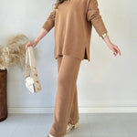 Women's Two Piece Sets Casual Loose Knitted Long Sleeve Sweater + Wide Leg Pants