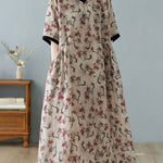 V Neck Floral Print Short Sleeve Dresses