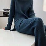 Solid Color Knitted Two Piece Casual Loose Loungewear Knit Sweater&Pants Set