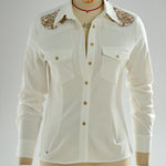 Western Retro Embroidered White Tencel Denim Shirt