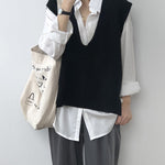 Knitting Irregularity Solid V-Neck Vest