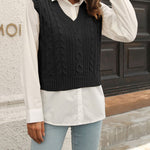 Womens Sweater Vests Cable Knit Sleeveless V-Neck Crop Tank Tops Sweaters Vest
