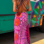 Margovil Criss Cross Backless Tie Dye Maxi Cami Dress