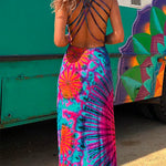 Margovil Criss Cross Backless Tie Dye Maxi Cami Dress