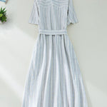 Short Sleeve Vertical Stripe Waist Shirt Dress with Belt