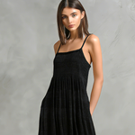Women's Elegant Black Knitted Sleeveless Loose-fitting Maxi Dress With Spaghetti Straps