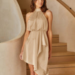 Satin Straps Irregularly Hanging Neck Party Dresses