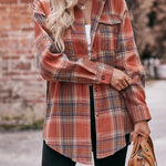 Nadorine Loose Fit Plaid Shirt Casual Long Sleeve Lapel Collar Button Tunic Tops