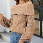 Knit Off-The-Shoulder Slim Soft Long Sleeve Pullover Sweater