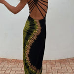 Summer Adventures Tie-dye Print Back Lace-up Stretch Maxi Dress