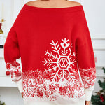Snowflake Print Off-Shoulder Long Sleeve Sweater
