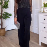 Sheer Long-Sleeved Blouse with Pearl Embellishments
