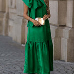 Sleeveless Bowknot Pleated Split-Joint Round-Neck Maxi Dresses