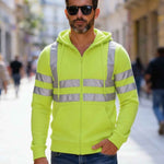 KZZ Men's Fleece-Lined Hoodie with Reflective Zipper