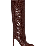 Snake-print high-heeled pointed-toe straight-leg boots