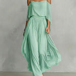 Grey off-shoulder flowy camisole and trousers chiffon set