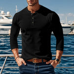 KZZ Men's Cotton Waffle-Knit Thermal  Shirt Long Sleeve Breathable Fashion Casual Pullover