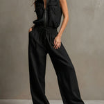 Women's Premium Sleeveless Mock-Neck Half-Zip Utility Wide-Leg Set