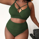 Sexy Plus-Size Solid-Color Spaghetti-Strap High-Waisted Bikini