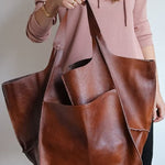 Simple large soft leather large capacity shoulder handbag