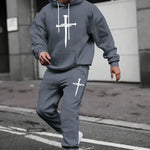 KZZ Men's  Printed Hoodie and Drawstring Sweatpants Set