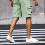 KZZ Men's Solid-Color Cargo Shorts with Flap Pockets