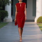 Modern Classy Keyhole Neckline Satin Sleeveless Dress
