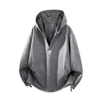 KZZ Men's Washed Half-Zip Hooded Sweatshirt