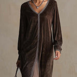 Elegant velvet Loose Midi Dress with V-Neck and Binding Detail