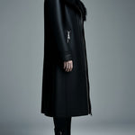 Women Fur Trim Warm Lined Hooded Eco Leather Trench Coat