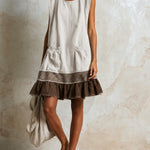 Blue Sleeveless Red Striped And Ruffled Loose Mini Dress