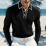 KZZ Men's Long Sleeve Polo Shirt Jacquard Fabric Collared Top