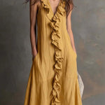 Women's Solid-Color Sleeveless V-Neck Flared Ruffle Dress