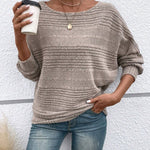 Women's Casual Solid-Color Ribbed Long-Sleeve Crew-Neck Top