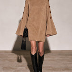 Camel Faux Suede Turtleneck Mini Dress