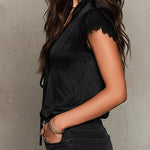 Sexy V-Neck Lace-Paneled Casual Short-Sleeve Shirt