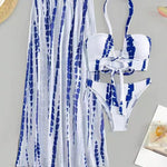 Two-Piece Bikini with Sexy Crisscross Straps and Sheer Skirt