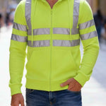 KZZ Men's Fleece-Lined Hoodie with Reflective Zipper