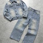 KZZ Men's two-piece jacquard denim suit