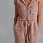 Utility Blush Knit Sleeveless Jumpsuit  With Drawstring Waist & Pockets