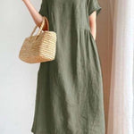 Casual Loose Solid Color Round-Neck Midi Dresses