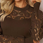 Lace stitching high-end temperament intellectual style hollow long sleeves